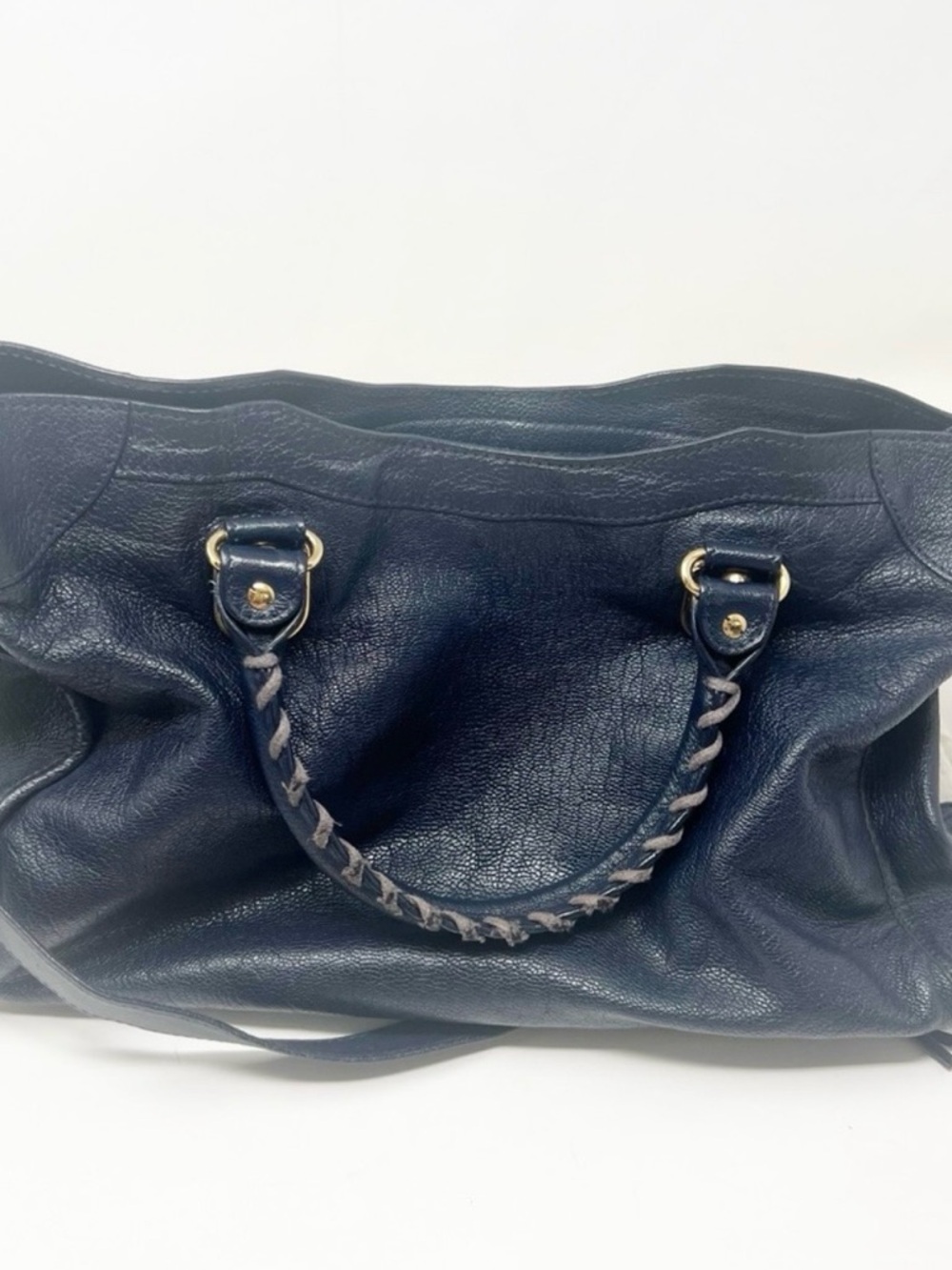 Balenciaga Blue Leather Braided-Handle Shoulder Bag with Gold Hardware - Picture 3 of 6